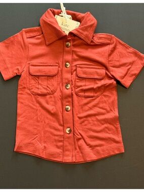 kate quinn Red Short-Sleeve Button Down Shirt with Chest Pockets